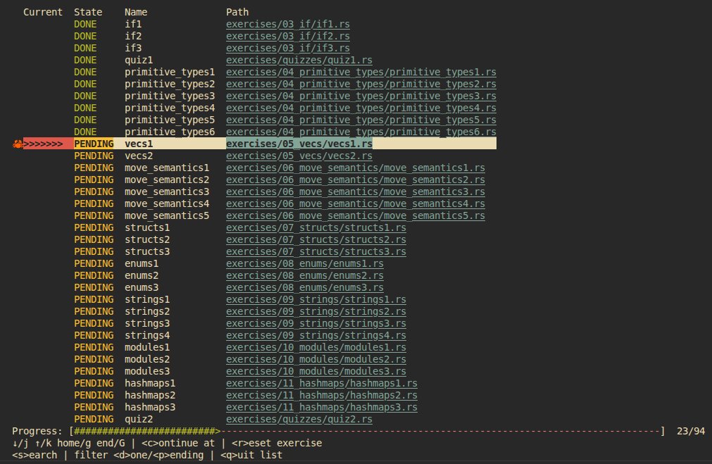 Rustlings in progress ./rustlings.jpg
