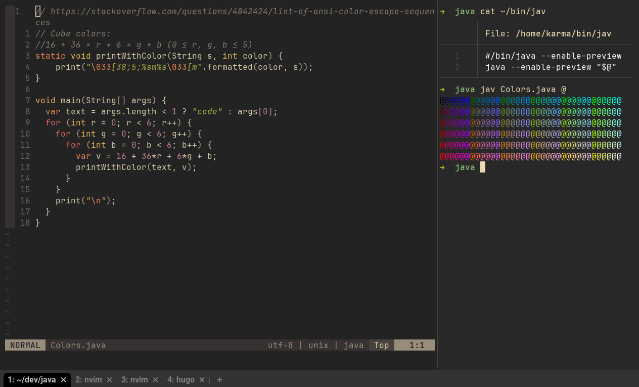 Okno neovim-a i wynik działania programu /posts/java-23-w-praktyce/colors.png